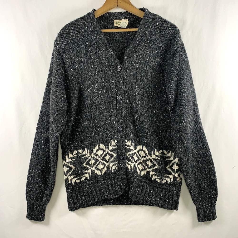 VTG 90s Womens Fair Isle Cardigan Grandpa Sweater Size M/L Nordic Cabin Speckled